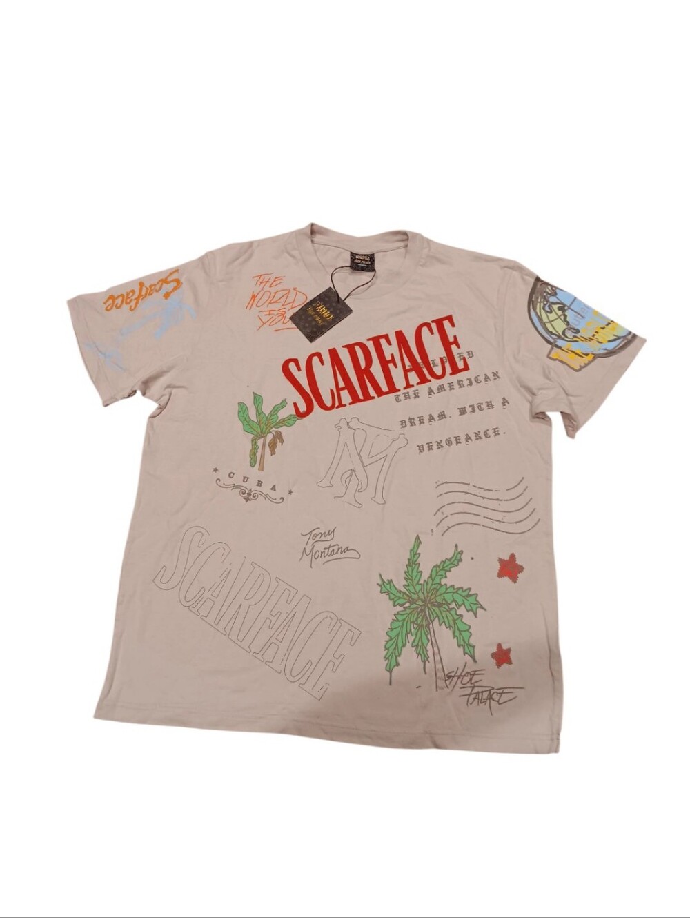 SP x Scarface Post Card Mens Short Sleeve Shirt (Beige/Orange)By SCARFACE Sz M